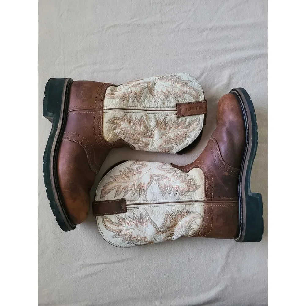 Justin WK4660 Stampede Brown Tan Leather Western Work Boots Men’s Size 7D